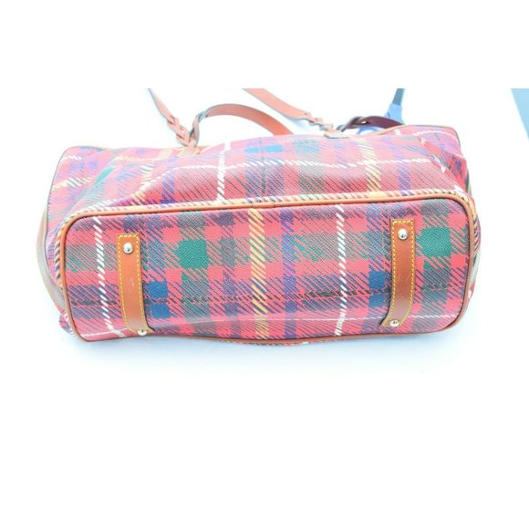 Dooney & Bourke Red Tartan Plaid Braided Handle Shopper Tote - Picture 8 of 8